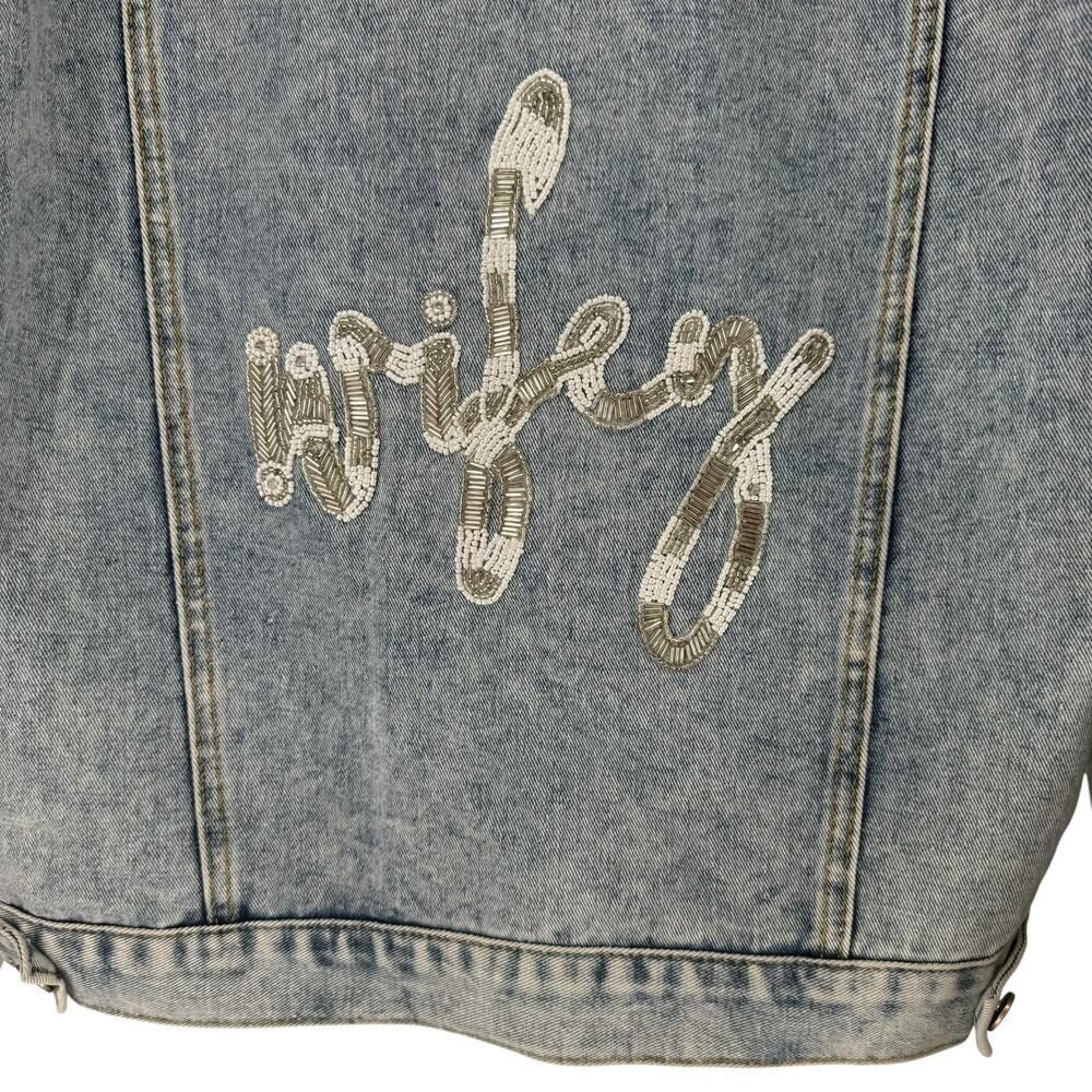 Heirloom Bridal Wifey Blue Jean Denim Jacket Pearl Beaded Seed Beading Small NEW - Picture 2 of 10